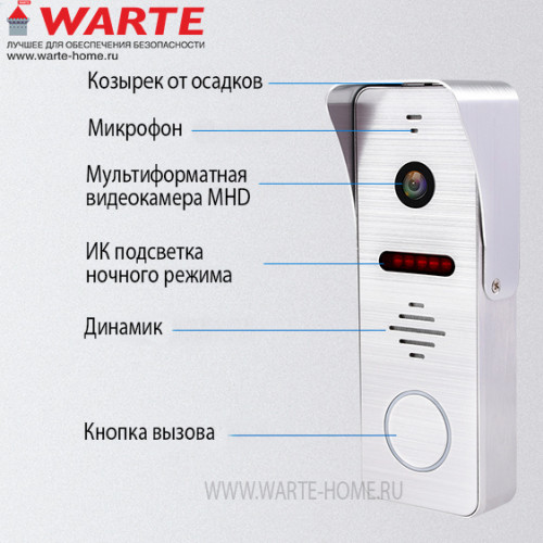 WARTE-DP-03 MHD серебро (АЛЬТ) мультиформатная вызывная панель видеодомофона 2mp 148 градусов